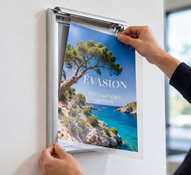 Cadre d'affichage clic-clac aluminium – Changement d'affiche en quelques secondes