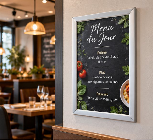 Cadre d'affichage clic-clac aluminium – Restaurants : menu du jour