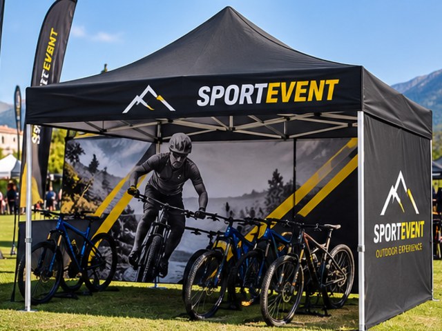 Tente publicitaire pliante 2,5x2,5 m – cadre acier blanc – Événements sportifs