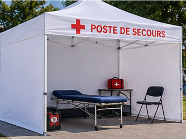 Tente publicitaire pliante 2,5x2,5 m – cadre acier blanc – Postes de secours et accueil